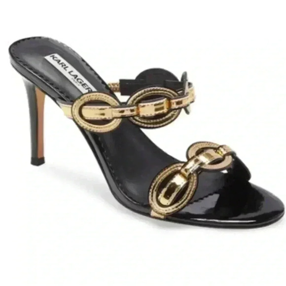 Karl Lagerfeld Shoes - Karl Lagerfeld Dalya Slide Sandal Black/Gold Size 7.5